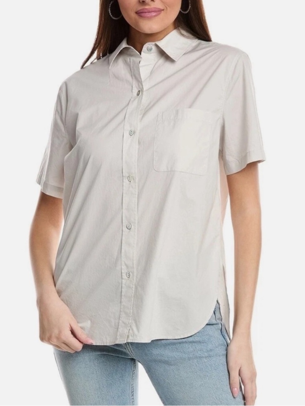 NWT Vince Camp Shirt Button Front Collared Short Sleeve Salt Glass Gray Sz S